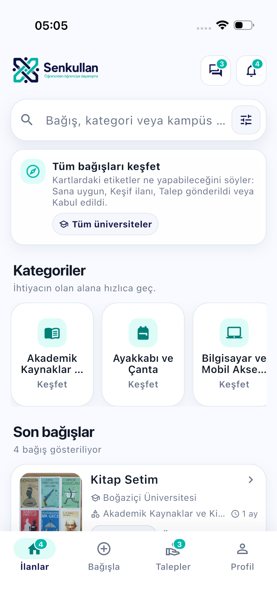 Senkullan ilanlar ve keşfet ekranı